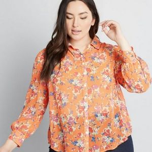 ModCloth Be Buzzworthy orange floral blouse